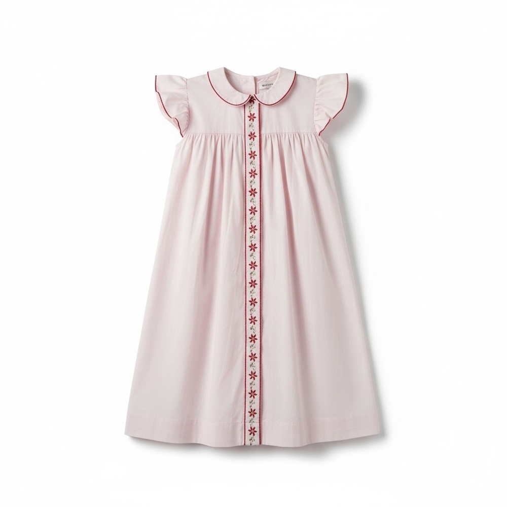 Noma Girl's Pink Embroidered Dress Size 4 Short Flutter Sleeves